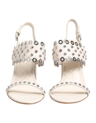 ASH White Block Heeled Studded Quarter Strap Sandals Shoes