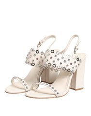 ASH White Block Heeled Studded Quarter Strap Sandals Shoes
