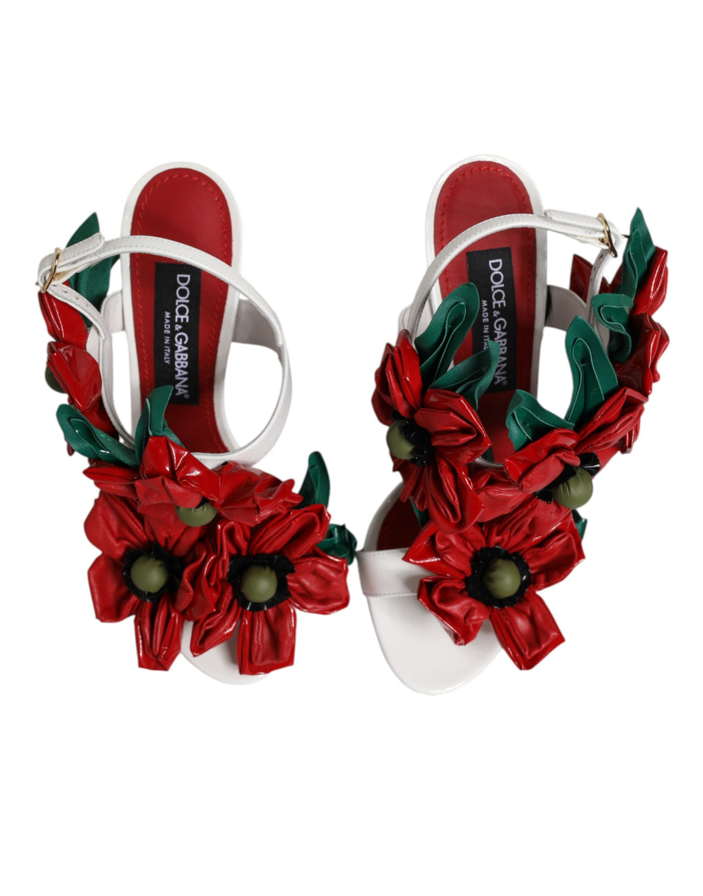 Hvite sandaler i skinn med blomsterdetaljer