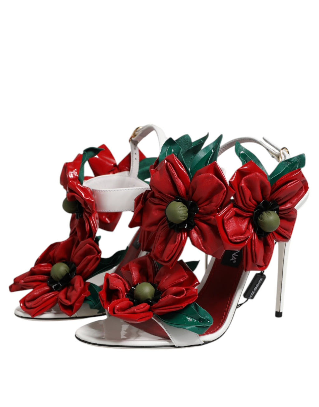 Hvite sandaler i skinn med blomsterdetaljer