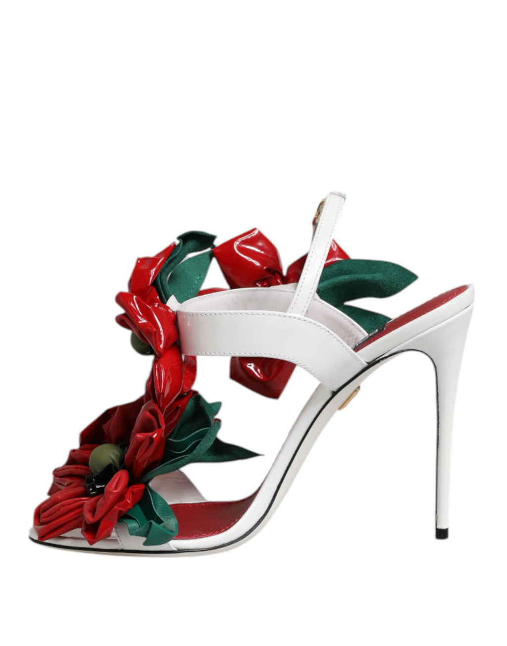 Hvite sandaler i skinn med blomsterdetaljer