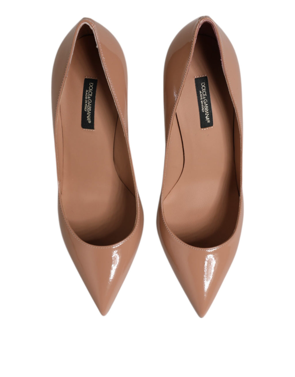 Beige pumps med stilettklack i lackläder