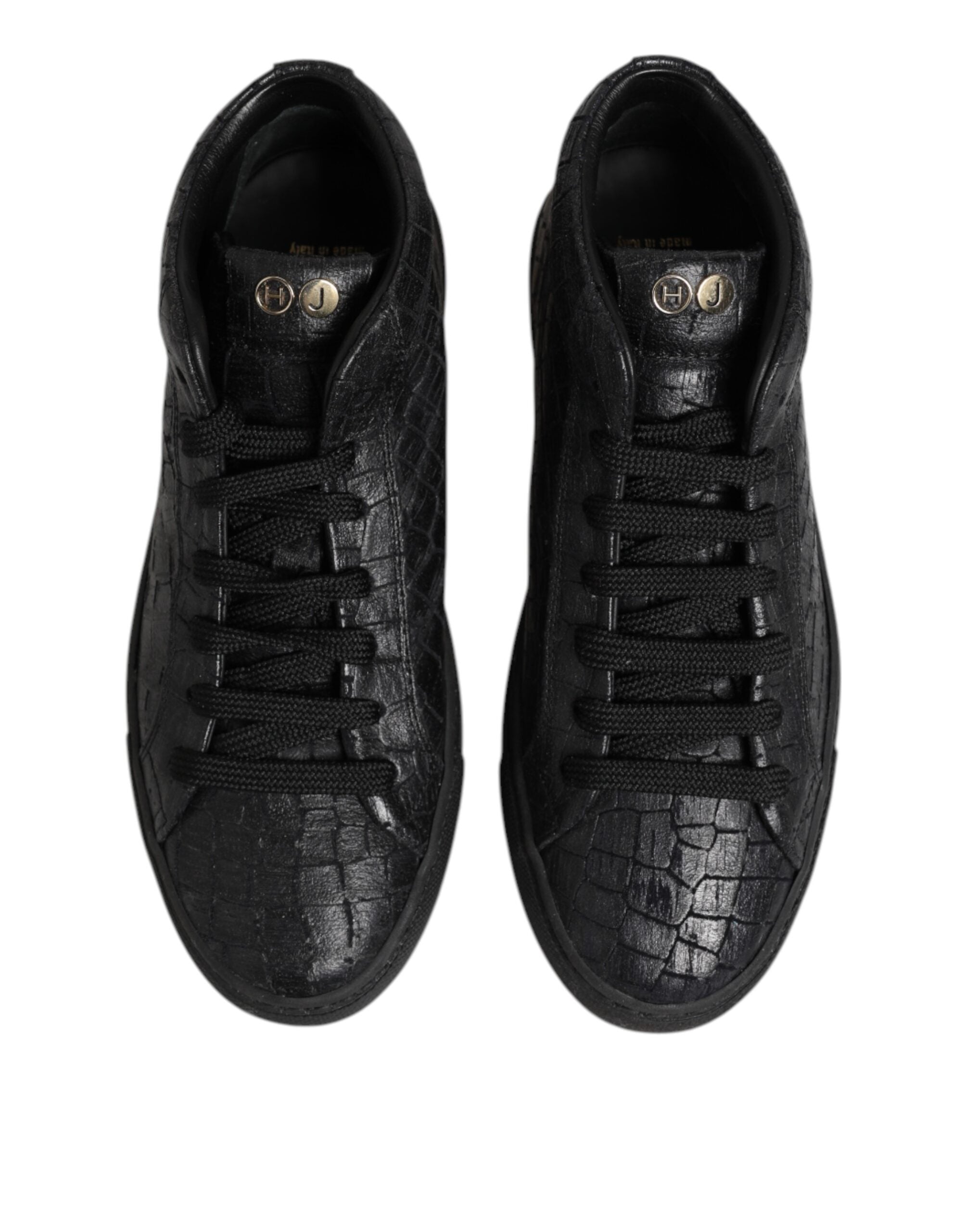 HIDE & JACK Black Leather Lace Up Mid Top Sneakers Shoes