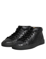 HIDE & JACK Black Leather Lace Up Mid Top Sneakers Shoes