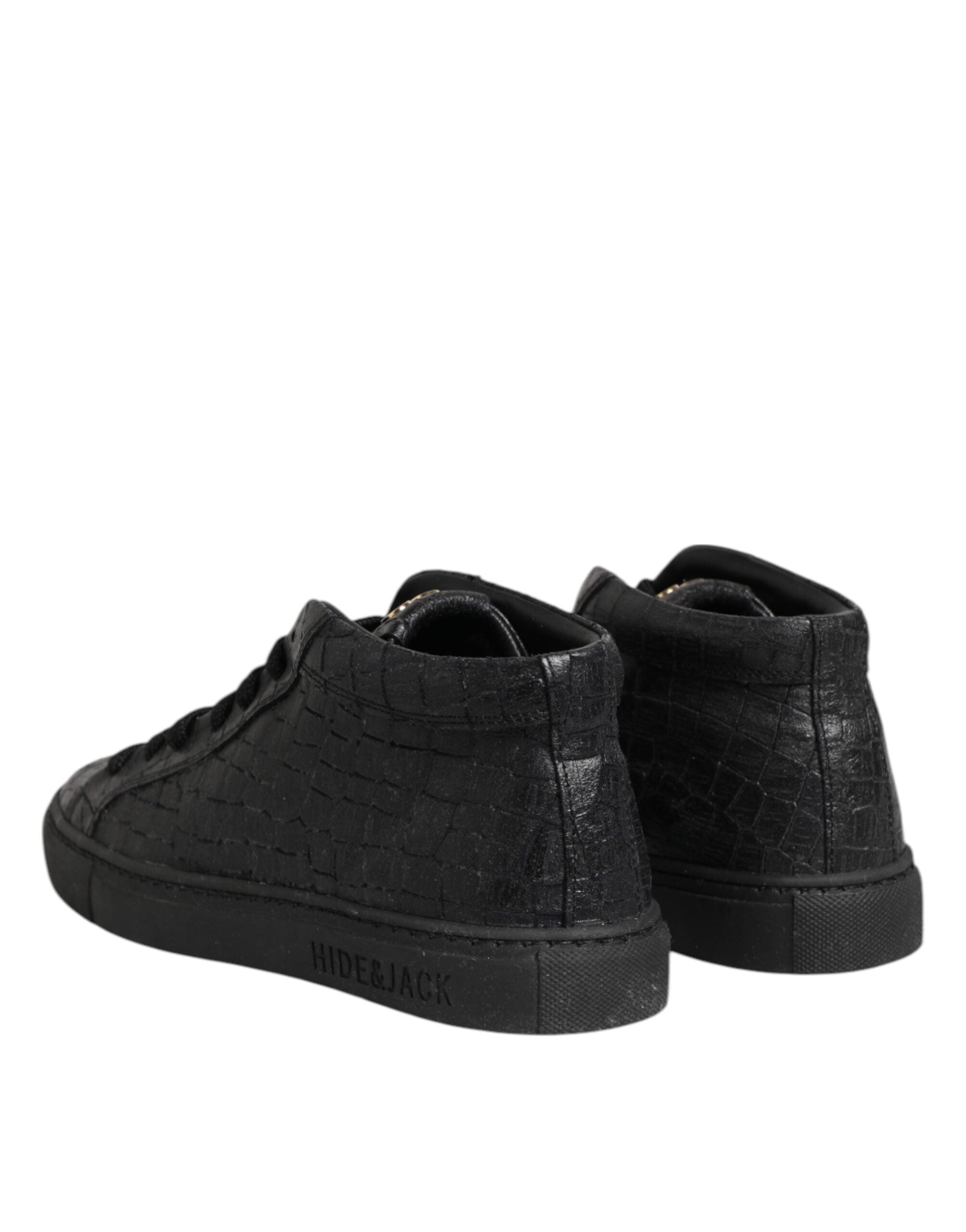 HIDE & JACK Black Leather Lace Up Mid Top Sneakers Shoes