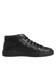HIDE & JACK Black Leather Lace Up Mid Top Sneakers Shoes
