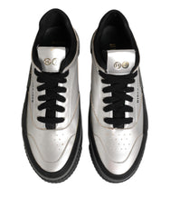 HIDE & JACK Silver Leather Lace Up Low Top Sneakers Shoes