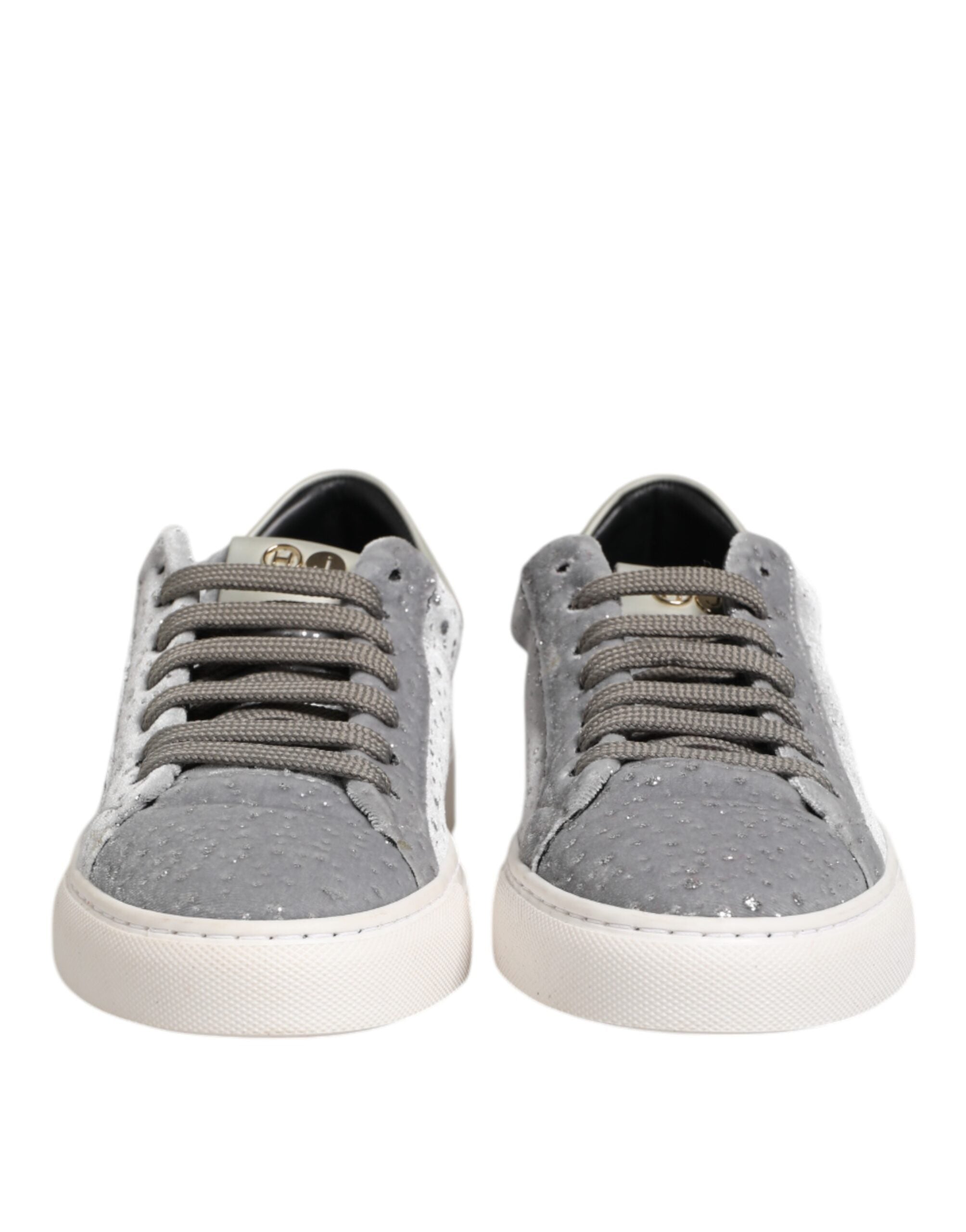Grå mocka låga sneakers med snörning