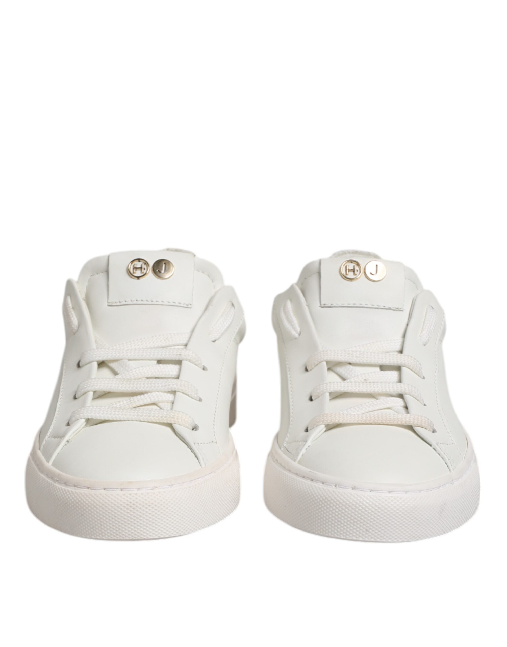 Vita låga sneakers i läder med snörning