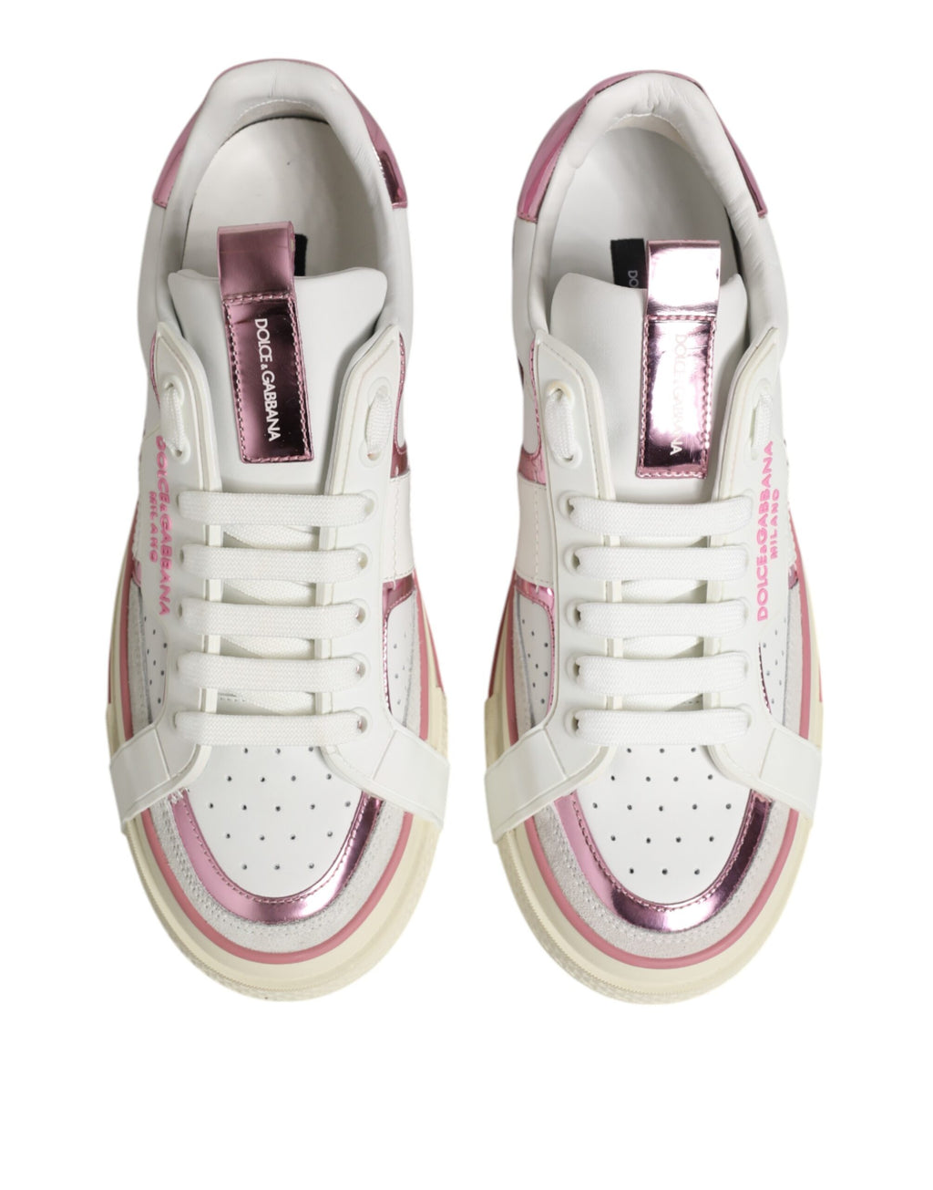 Vita låga sneakers i läder med DG-logotyp