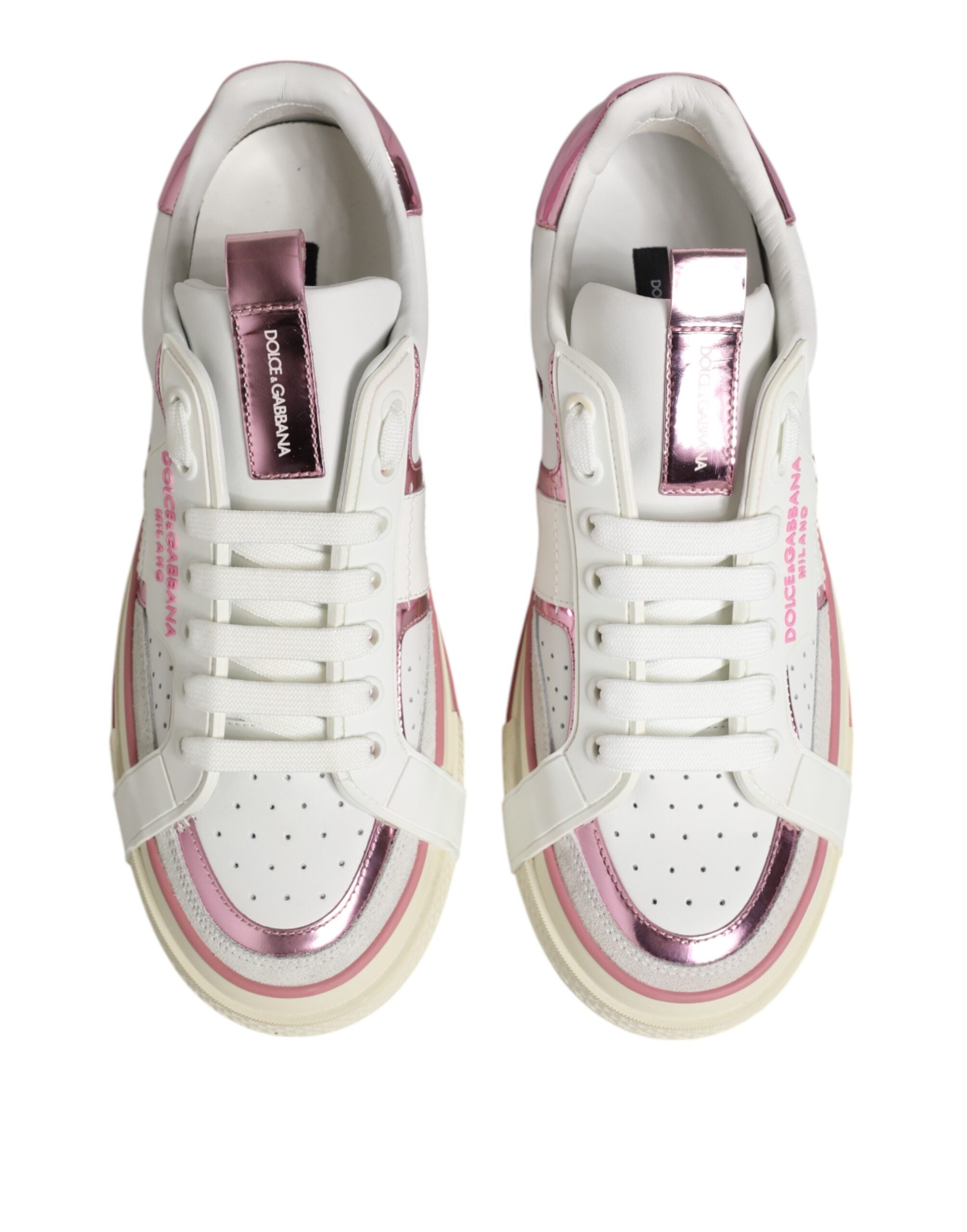 Vita låga sneakers i läder med DG-logotyp