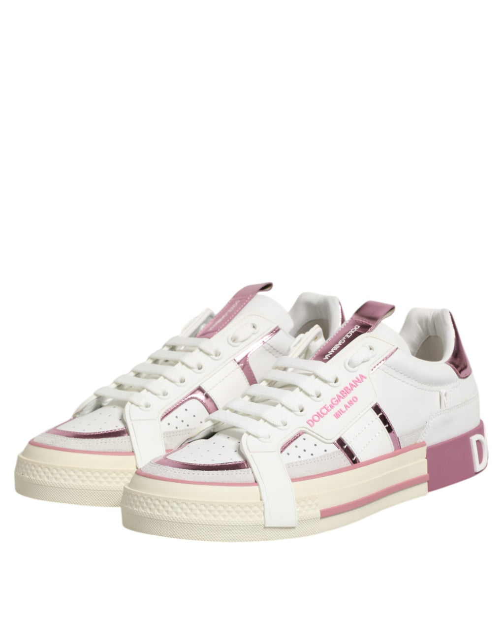 Vita låga sneakers i läder med DG-logotyp