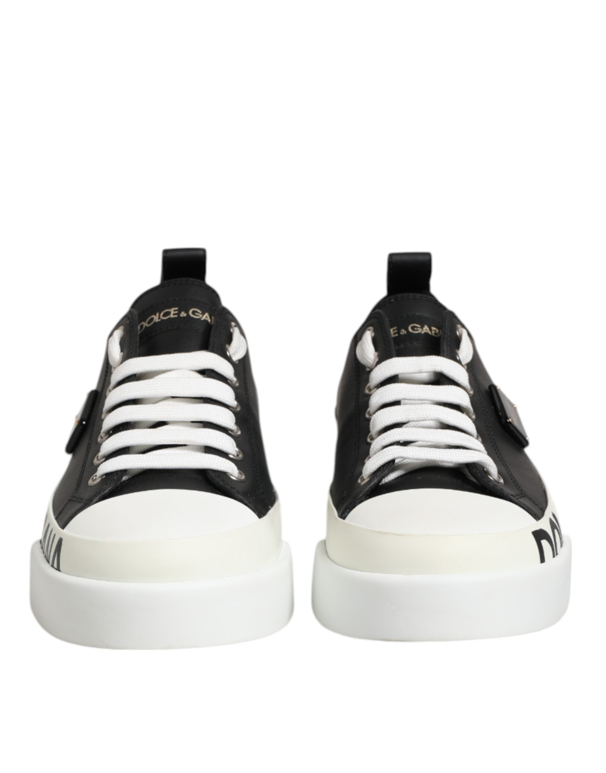 Svarta Vita Läder Låga Sneakers Skor