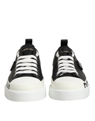 Dolce & Gabbana Black White Leather Low Top Sneakers Shoes