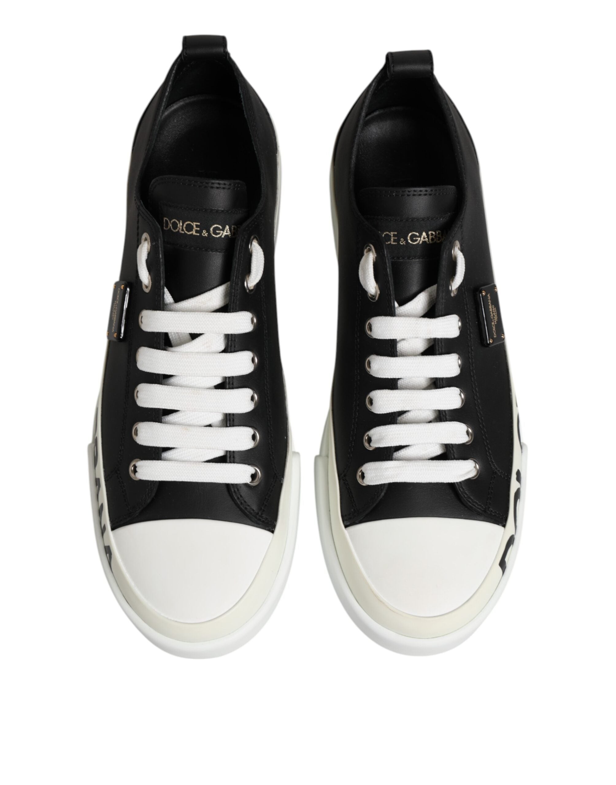 Dolce & Gabbana Black White Leather Low Top Sneakers Shoes