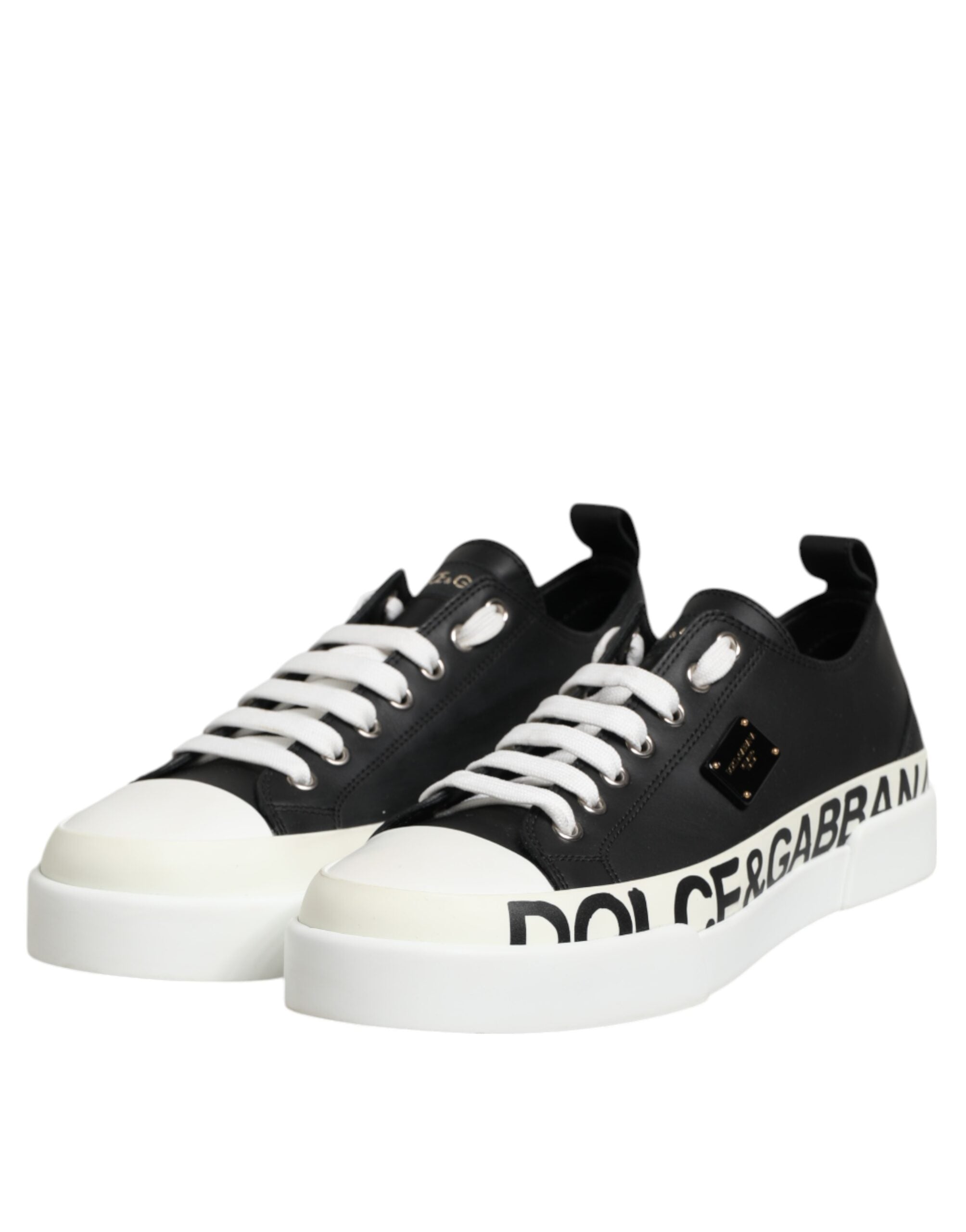 Svarta Vita Läder Låga Sneakers Skor