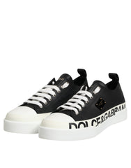 Dolce & Gabbana Black White Leather Low Top Sneakers Shoes