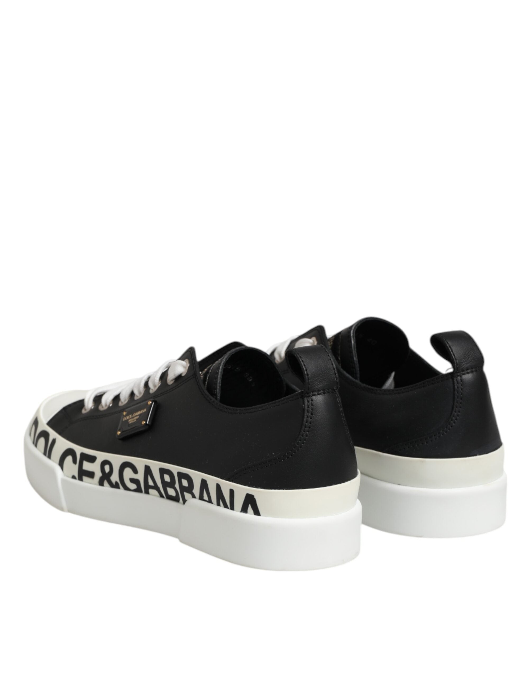 Dolce & Gabbana Black White Leather Low Top Sneakers Shoes