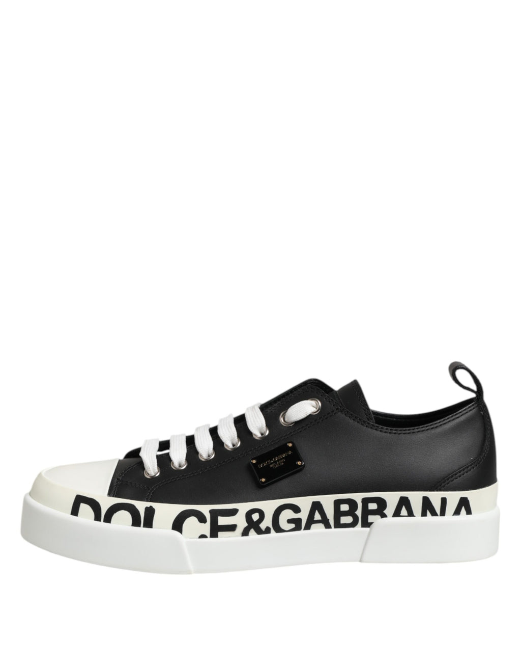 Svarte Hvite Lave Sneakers i Skinn