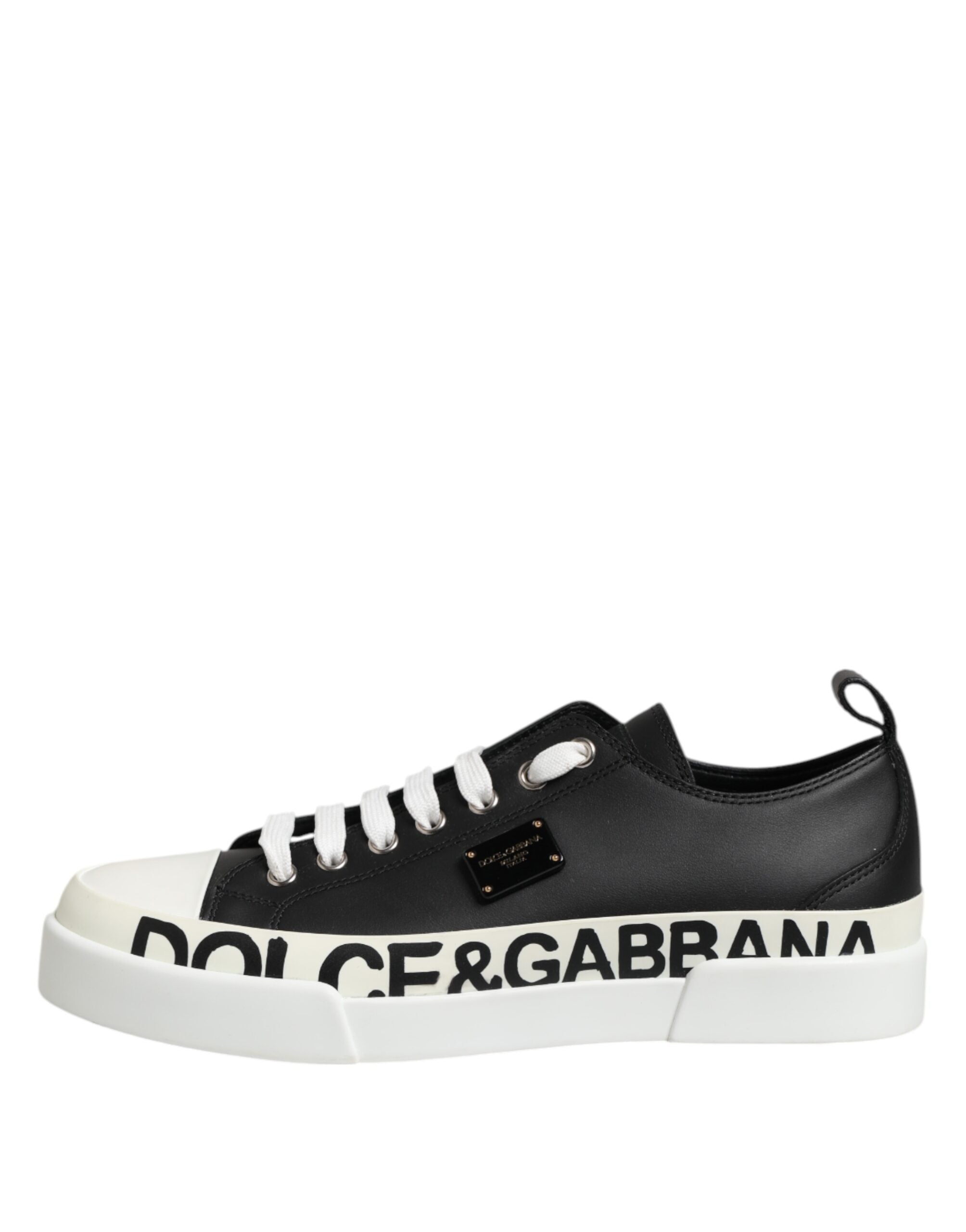 Svarta Vita Läder Låga Sneakers Skor