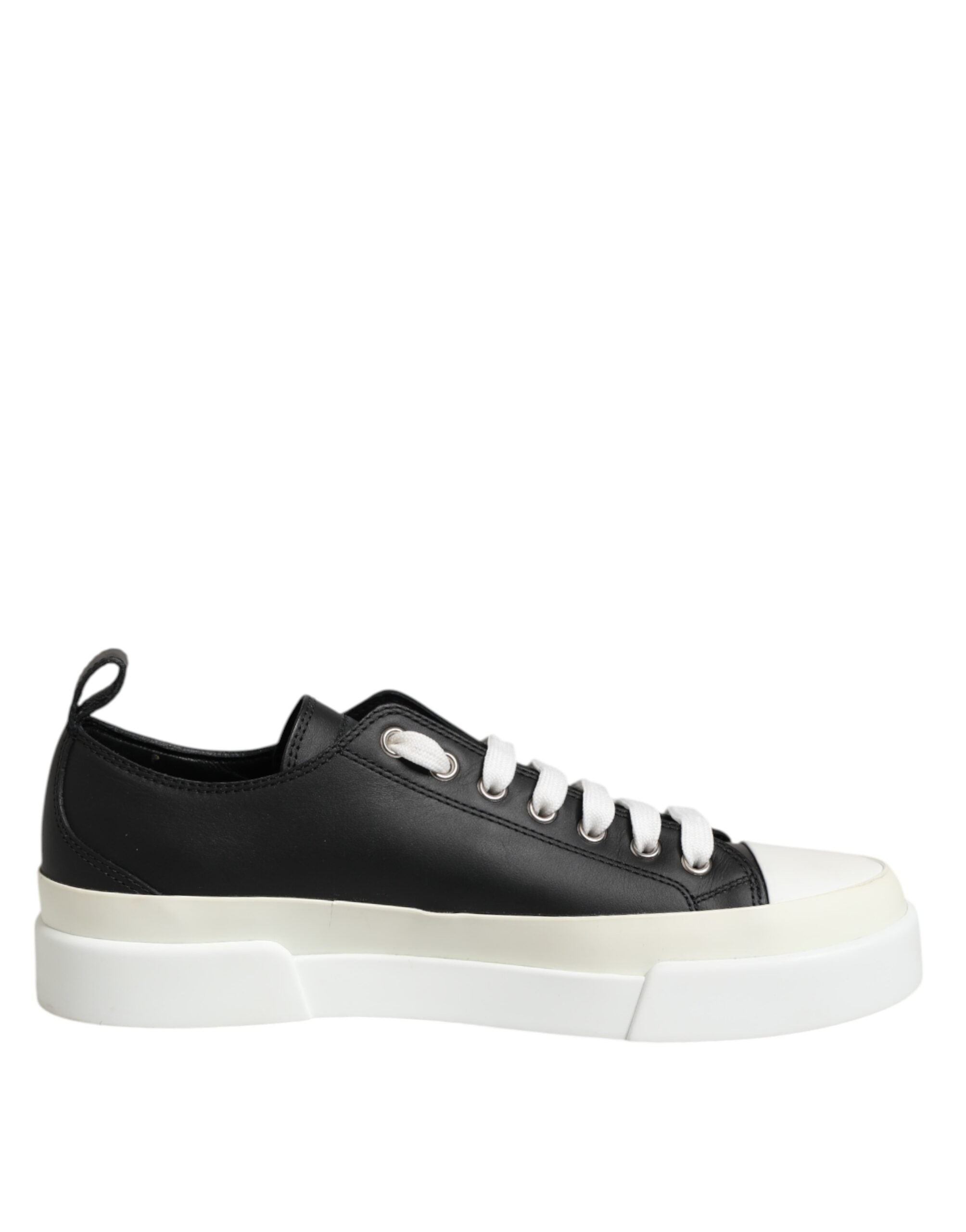 Svarta Vita Läder Låga Sneakers Skor