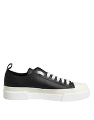 Dolce & Gabbana Black White Leather Low Top Sneakers Shoes