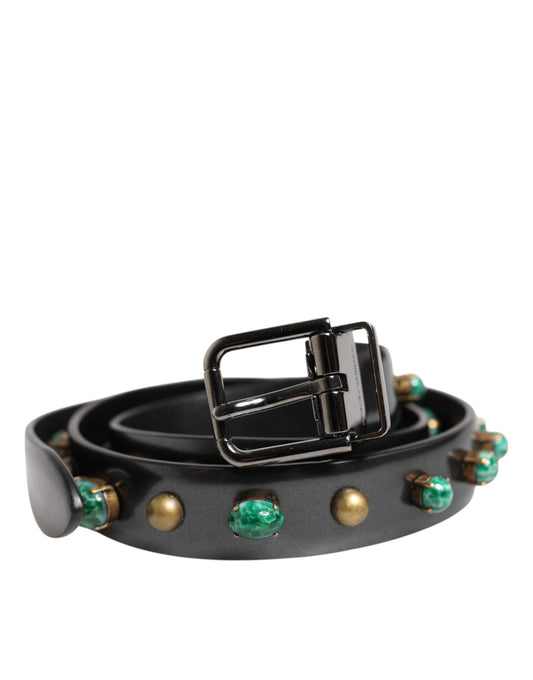 Dolce &amp; Gabbana Svart Läderbälte med Nitar och Silverfärgat Spänne