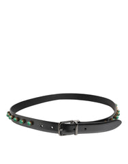 Dolce & Gabbana Black Leather Studded Silver Tone Buckle Belt