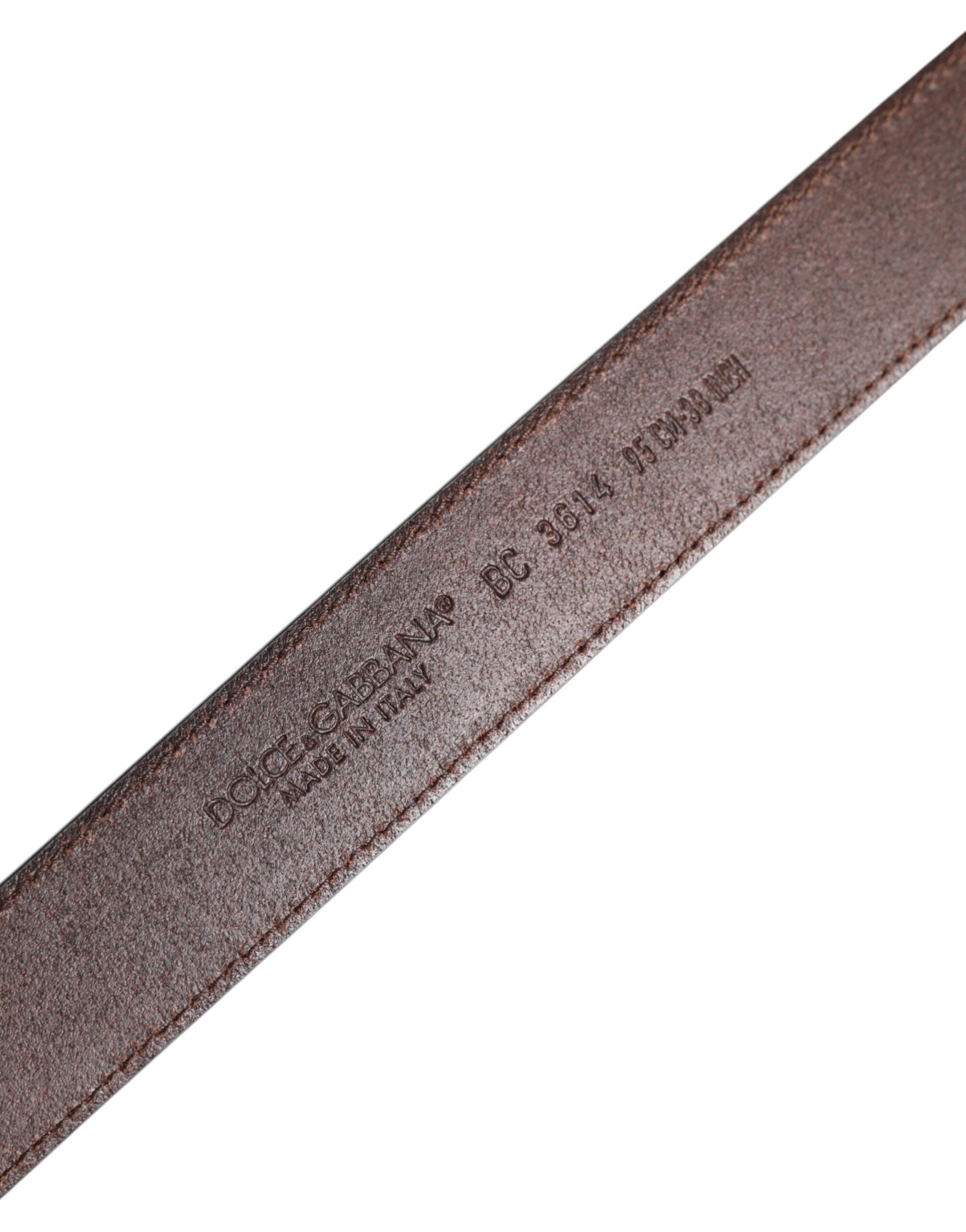 Dolce &amp; Gabbana brunt klassisk sølvfarget metallbelte med logospenne