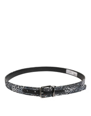 Dolce & Gabbana Black Sequins Silver Metal Logo Buckle Belt