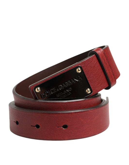 Dolce &amp; Gabbana Maroon Classic Läderbälte med Metallspänne och Logotyp