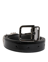 Dolce & Gabbana Black Embellished Metal Logo Buckle Belt