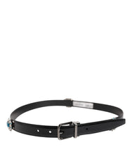 Dolce & Gabbana Black Embellished Metal Logo Buckle Belt