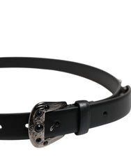 Dolce & Gabbana Black Studded Leather Metal Logo Buckle Belt