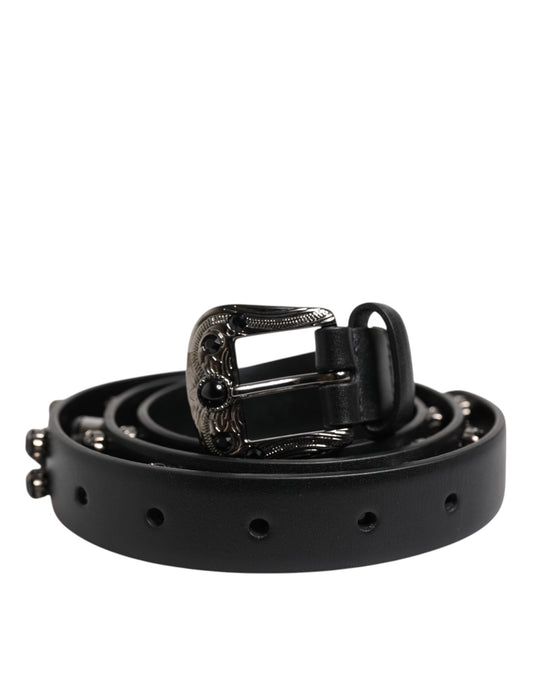 Dolce &amp; Gabbana Svart Nited Leather Leather Belt med Metallspänne och Logotyp