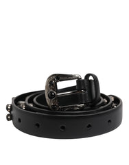 Dolce & Gabbana Black Studded Leather Metal Logo Buckle Belt