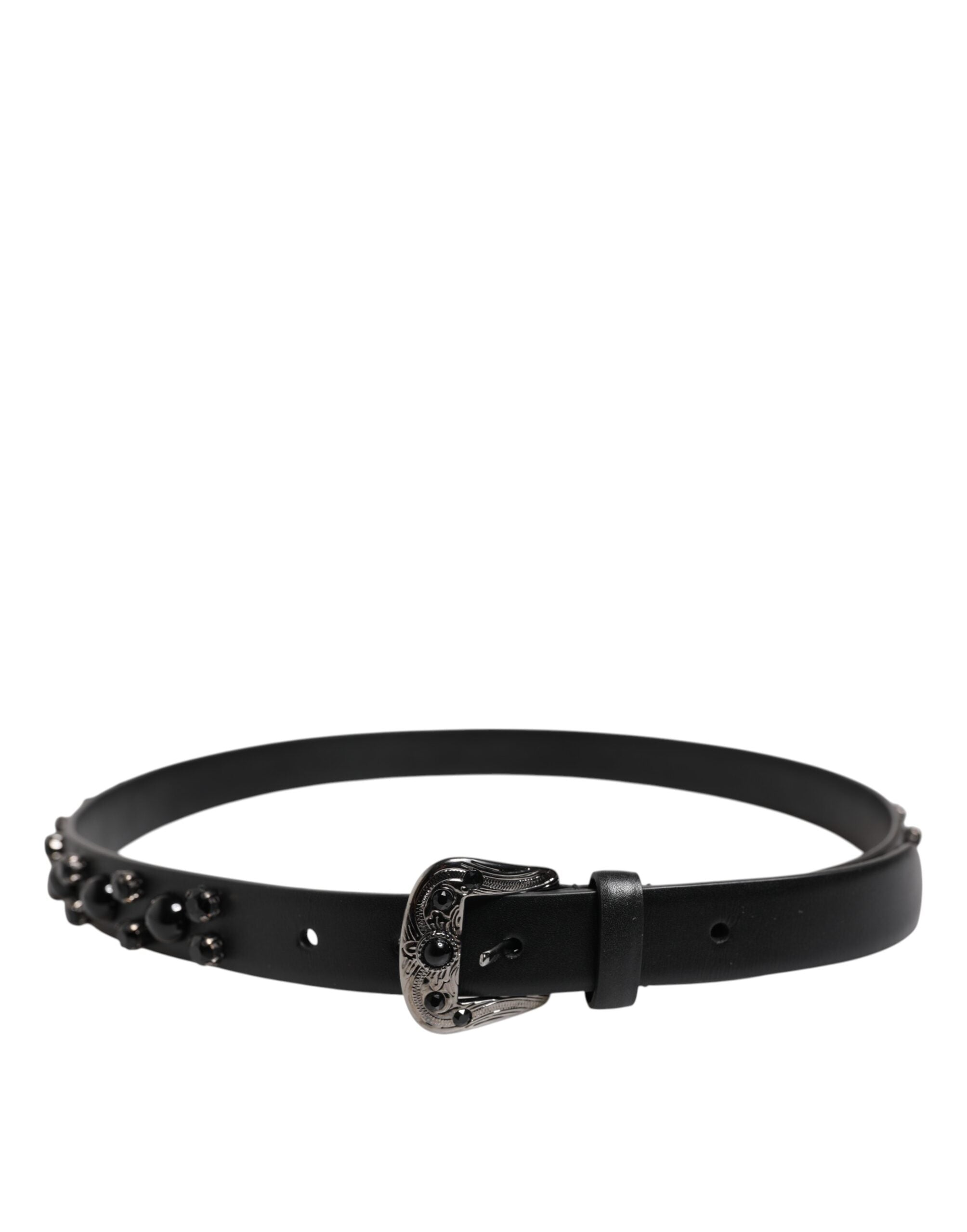 Dolce & Gabbana Black Studded Leather Metal Logo Buckle Belt