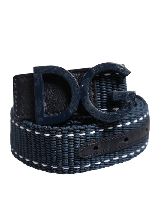 Dolce &amp; Gabbana Blåvitt Bomullsbälte med DG-logotyp och metallspänne