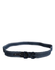 Dolce & Gabbana Blue White Cotton DG Logo Metal Buckle Belt