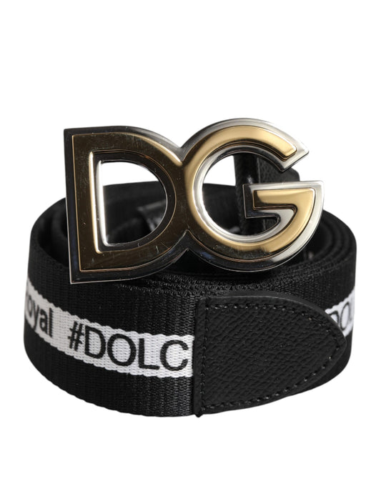 Dolce &amp; Gabbana Svart Bomullsmetallbälte med DG-logotyp och guldspänne