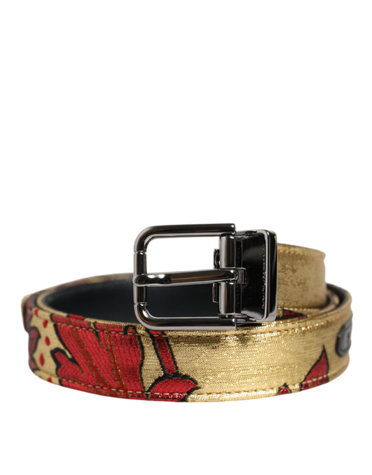 Dolce &amp; Gabbana Guldfärgat Blommigt Jacquard Silver Metallspännesbälte