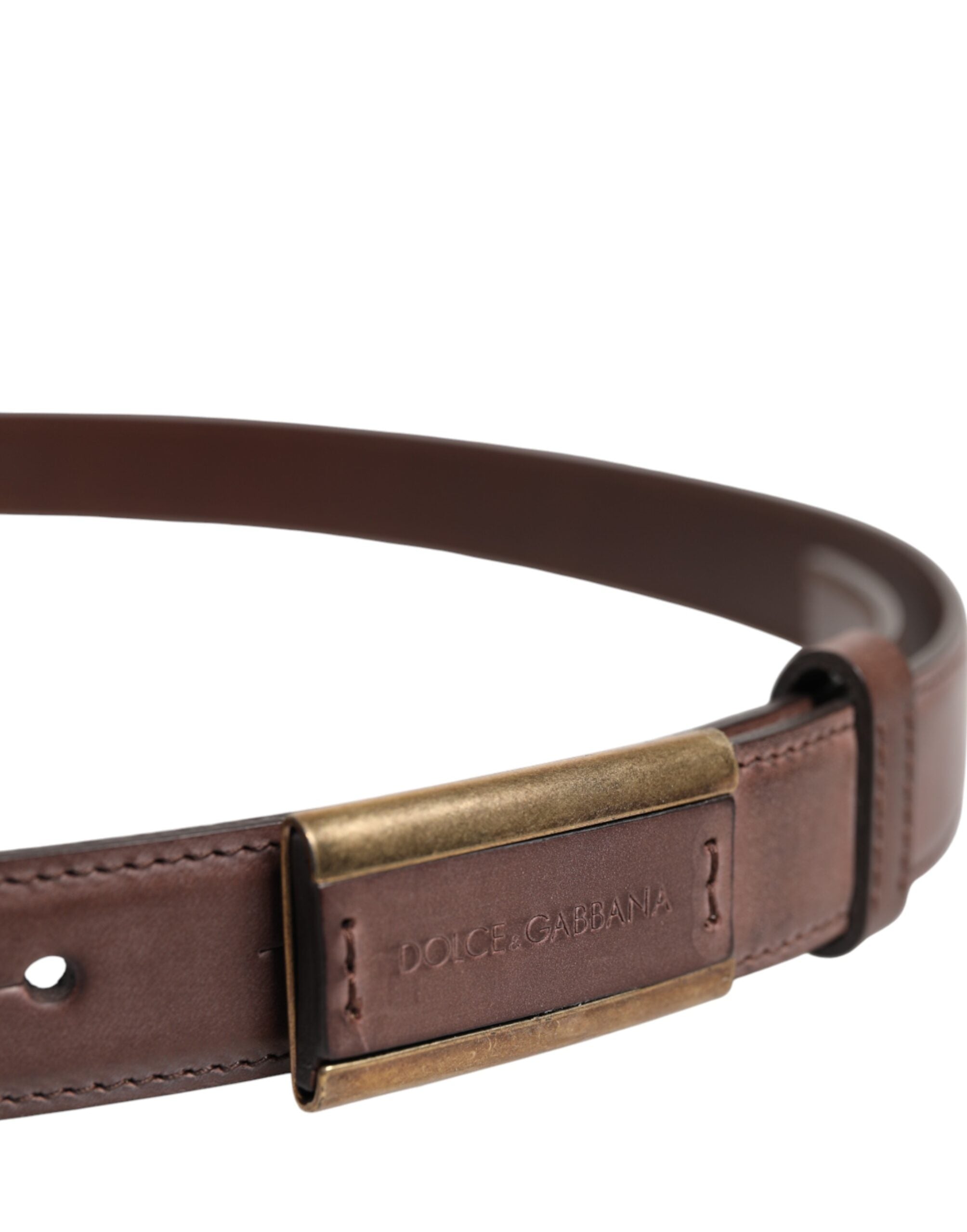 Dolce & Gabbana Brown Calf Leather Antique Buckle Belt