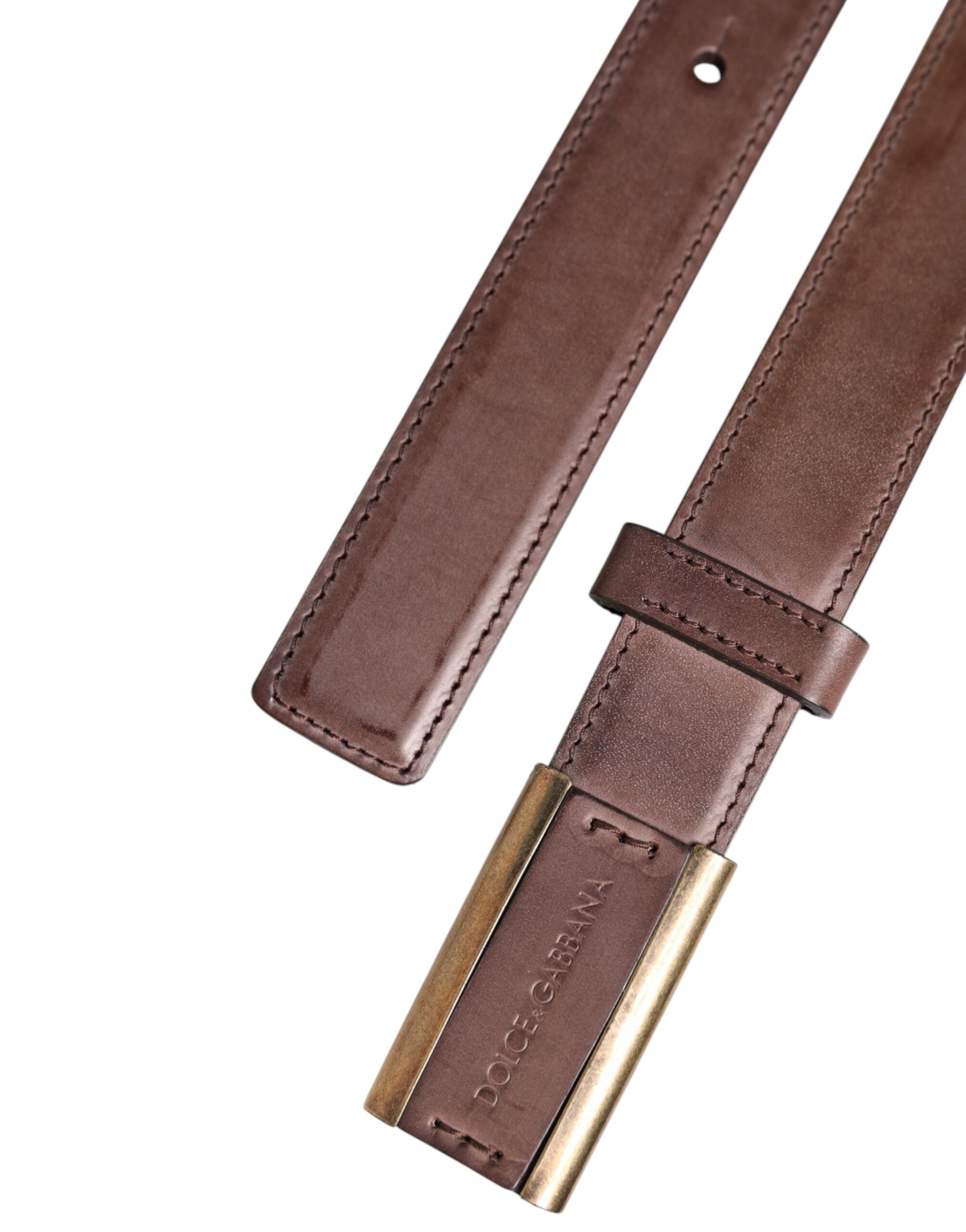 Dolce & Gabbana Brown Calf Leather Antique Buckle Belt