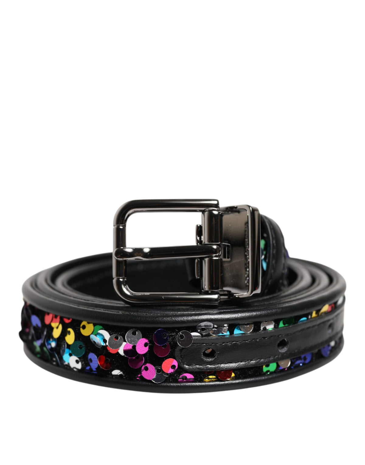 Dolce & Gabbana Black Sequin Embellished Metal Buckle Belt