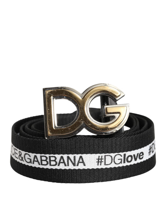 Dolce &amp; Gabbana Svart Bomull Guldton Metall DG Spänne Bälte