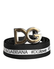Dolce & Gabbana Black Cotton Gold Tone Metal DG Buckle Belt