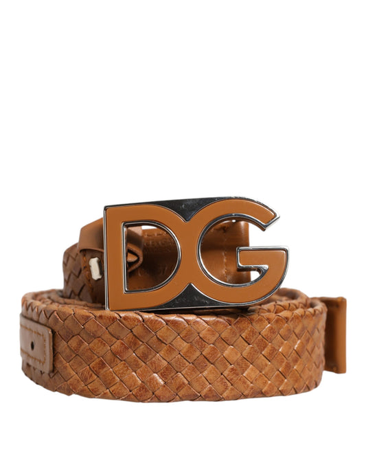 Dolce &amp; Gabbana Brunt Flätat Metallbälte med DG-Logospänne