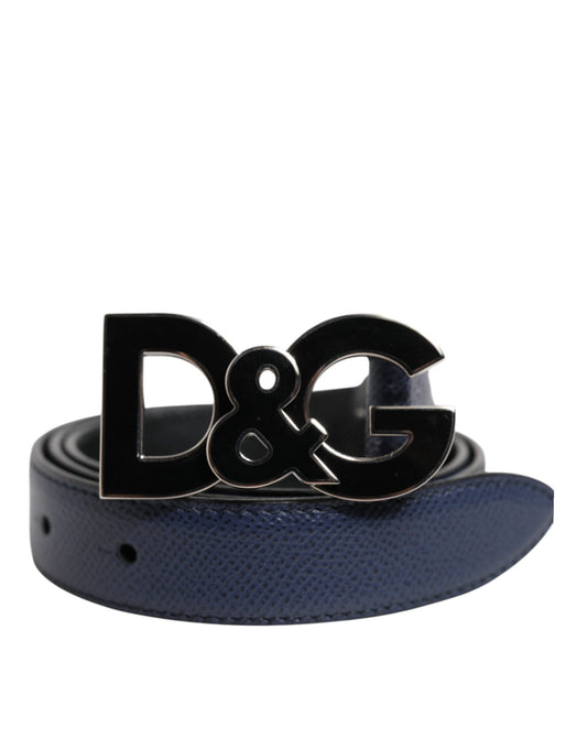 Dolce &amp; Gabbana Blått Läderbälte Klassiskt Metallbälte med DG-Logotypspänne
