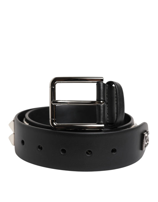 Dolce &amp; Gabbana Svart Läderbälte med Nitar och Metallspänne