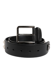 Dolce & Gabbana Black Leather Studded DG Metal Buckle Belt